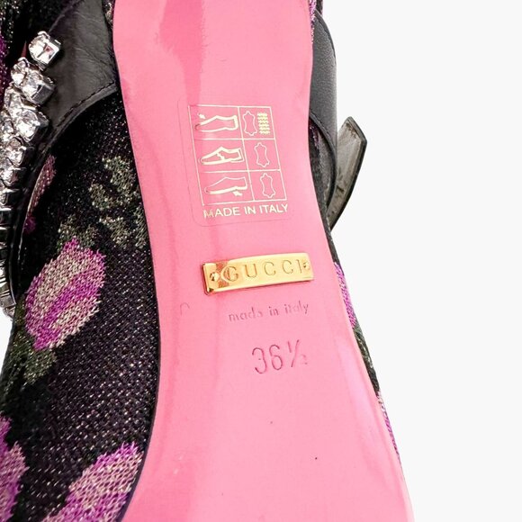 Gucci Sylvie Crystal Mary Jane Pump EU 36.5 US 6.5 Purple Floral High Heel - Picture 11 of 14